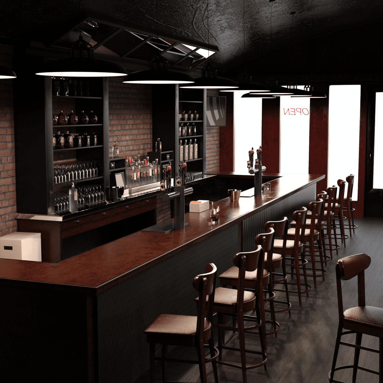 Another view on the bar showing a row of chairs at the counter