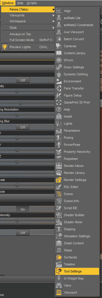 daz tool settings