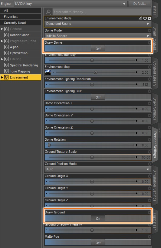 daz studio disable draw dome to render transparent images