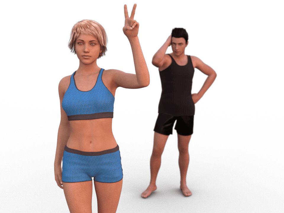 daz3d dof render example with the front sharp and person in the back blurry
