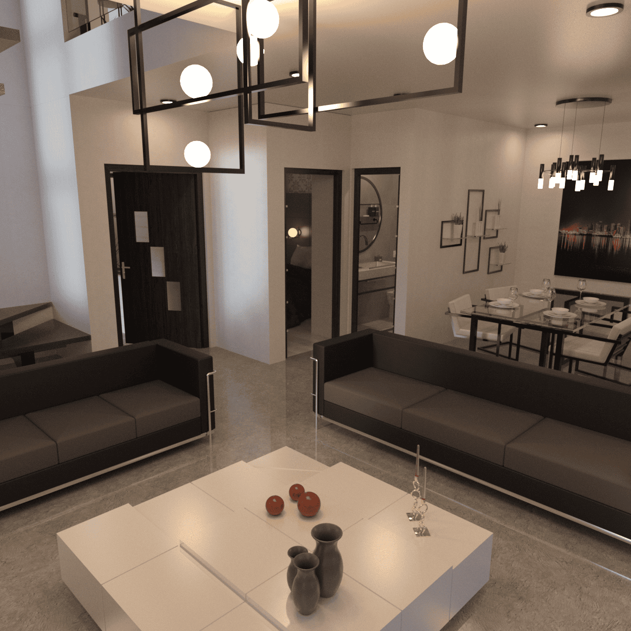 Interior of the modern vacation house 3d asset