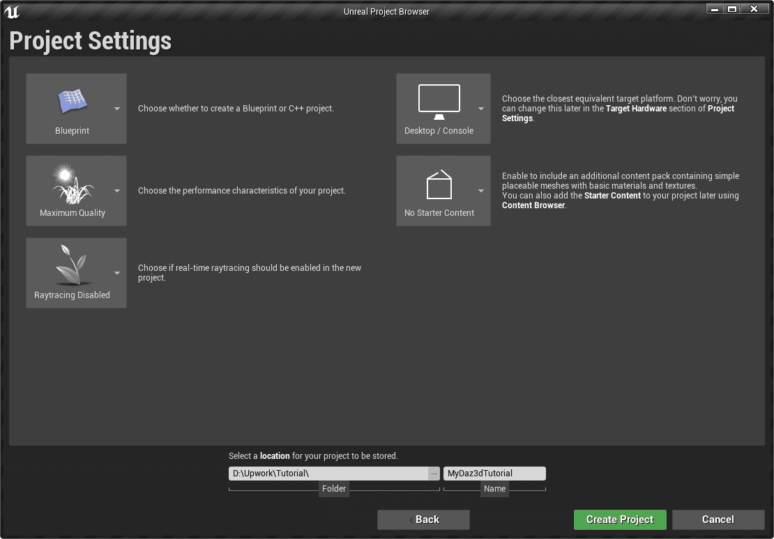 new project setting